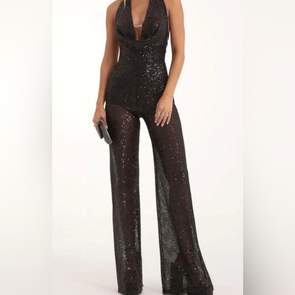 Dasia Sequin Jumpsuit in Black Lucy in the Sky
